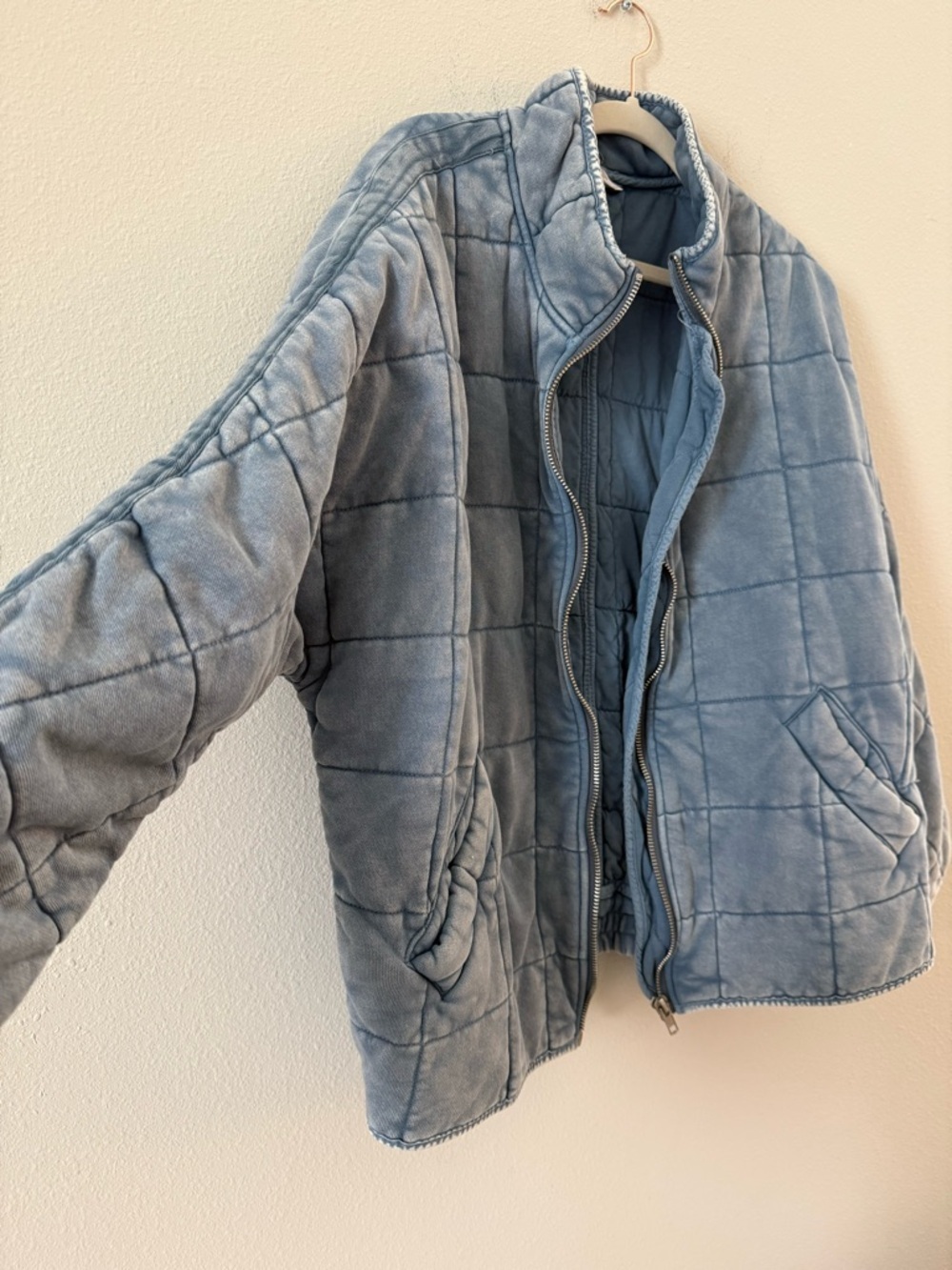 Free People Dolman Quilted Knit Jacket Wavy Waters Light Blue Large - Picture 4 of 11
